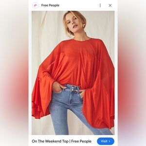 Free People Red batwing mesh top, flowing sleeves
